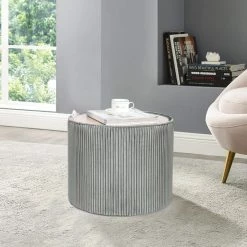 Cheapest 🔔 Adeco Round Velvet Storage Ottoman With Removable Wood Lid Grey 😍 -Adeco Shop Adeco Round Velvet Storage Ottoman with Removable Wood Lid 9