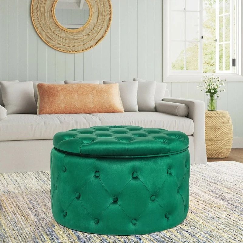 Flash Sale ๐ Adeco Round Velvet Storage Ottoman, Button Tufted Footrest Footstool Green ๐ฅฐ 4 Flash Sale ๐ Adeco Round Velvet Storage Ottoman, Button Tufted Footrest Footstool Green ๐ฅฐ - Image 2