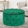 Flash Sale 👏 Adeco Round Velvet Storage Ottoman, Button Tufted Footrest Footstool Green 🥰 -Adeco Shop Adeco Round Velvet Storage Ottoman2C Button Tufted Footrest Footstool