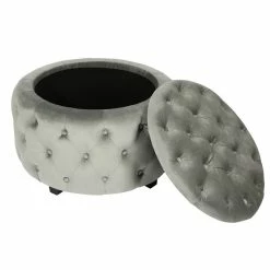 Outlet ⭐ Adeco Round Velvet Storage Ottoman, Button Tufted Footrest Stool Purple ⭐ -Adeco Shop Adeco Round Velvet Storage Ottoman2C Button Tufted Footrest Stool 12