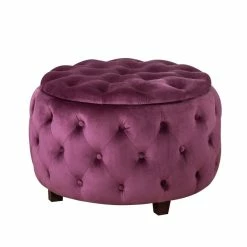 Outlet ⭐ Adeco Round Velvet Storage Ottoman, Button Tufted Footrest Stool Purple ⭐ -Adeco Shop Adeco Round Velvet Storage Ottoman2C Button Tufted Footrest Stool 16
