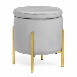 Top 10 🌟 Adeco Round Velvet Storage Ottoman, Footrest Accent Support Metal Legs 👍 -Adeco Shop Adeco Round Velvet Storage Ottoman2C Footrest Accent Support Metal Legs 2