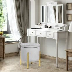 Top 10 🌟 Adeco Round Velvet Storage Ottoman, Footrest Accent Support Metal Legs 👍