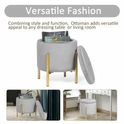 Top 10 🌟 Adeco Round Velvet Storage Ottoman, Footrest Accent Support Metal Legs 👍 -Adeco Shop Adeco Round Velvet Storage Ottoman2C Footrest Accent Support Metal Legs 4