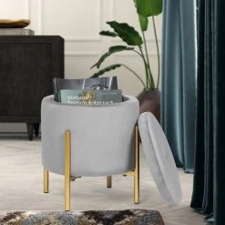Top 10 🌟 Adeco Round Velvet Storage Ottoman, Footrest Accent Support Metal Legs 👍 -Adeco Shop Adeco Round Velvet Storage Ottoman2C Footrest Accent Support Metal Legs 9