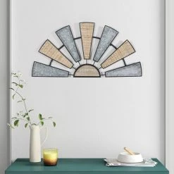 Best Sale 🛒 Adeco Rustic Galvanized Metal Half Windmill Wall Hanging Sculpture 🛒