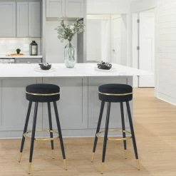 Discount 🥰 Adeco Set Of 2 Bar Stools, Round Counter Height Stools Modern Footrest Mulit 🔔 -Adeco Shop Adeco Set of 2 Bar Stools2C Round Counter Height Stools Modern Footrest 11