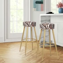 Discount 🥰 Adeco Set Of 2 Bar Stools, Round Counter Height Stools Modern Footrest Mulit 🔔