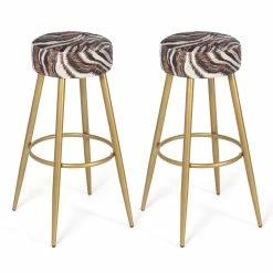 Discount 🥰 Adeco Set Of 2 Bar Stools, Round Counter Height Stools Modern Footrest Mulit 🔔 -Adeco Shop Adeco Set of 2 Bar Stools2C Round Counter Height Stools Modern Footrest 9
