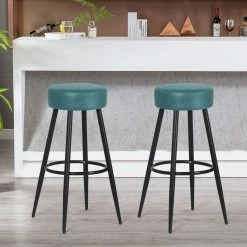 Brand new 🥰 Adeco Set Of 2 Bar Stools, Round Counter Height Stools With Footrest Blue ⌛ -Adeco Shop Adeco Set of 2 Bar Stools2C Round Counter Height Stools with Footrest 10