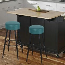 Brand new 🥰 Adeco Set Of 2 Bar Stools, Round Counter Height Stools With Footrest Blue ⌛ -Adeco Shop Adeco Set of 2 Bar Stools2C Round Counter Height Stools with Footrest 12