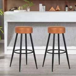 Brand new 🥰 Adeco Set Of 2 Bar Stools, Round Counter Height Stools With Footrest Blue ⌛