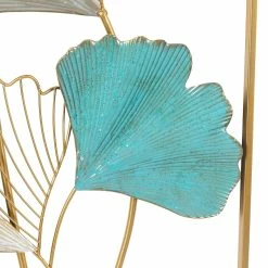 Hot Sale 🔥 Adeco Set Of 2 Ginkgo Leaves Metal Wall Decor With Gold Frame ❤️ -Adeco Shop Adeco Set of 2 Metal Wall Decor with Gold Frame Teal Blue Ginkgo Leaves 2