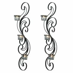 Best Sale 😉 Adeco Set Of 2 Metal Wall Sconces With Glass Candle Holder - 5.9" X 3" X 24.4" 🛒 -Adeco Shop Adeco Set of 2 Metal Wall Sconces with Glass Candle Holder 2