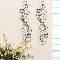 Best Sale 😉 Adeco Set Of 2 Metal Wall Sconces With Glass Candle Holder - 5.9" X 3" X 24.4" 🛒