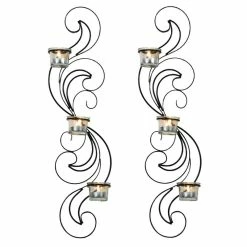 Best Sale 😉 Adeco Set Of 2 Metal Wall Sconces With Glass Candle Holder - 5.9" X 3" X 24.4" 🛒 -Adeco Shop Adeco Set of 2 Metal Wall Sconces with Glass Candle Holder 3