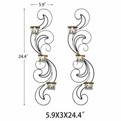 Best Sale 😉 Adeco Set Of 2 Metal Wall Sconces With Glass Candle Holder - 5.9" X 3" X 24.4" 🛒 -Adeco Shop Adeco Set of 2 Metal Wall Sconces with Glass Candle Holder 4