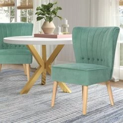 Buy 🥰 Adeco Set Of 2 Velvet Accent Chair Wood Living Room Chairs - 22.02"(L)x 23.62"(W)x 30.51"(H) Light Green 😀 -Adeco Shop Adeco Set of 2 Velvet Accent Chair Wood Living Room Chairs with Thick Padding 2