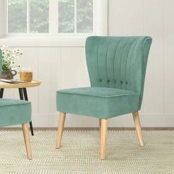 Buy 🥰 Adeco Set Of 2 Velvet Accent Chair Wood Living Room Chairs - 22.02"(L)x 23.62"(W)x 30.51"(H) Light Green 😀 -Adeco Shop Adeco Set of 2 Velvet Accent Chair Wood Living Room Chairs with Thick Padding 3
