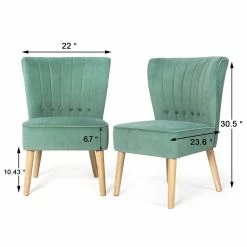 Buy 🥰 Adeco Set Of 2 Velvet Accent Chair Wood Living Room Chairs - 22.02"(L)x 23.62"(W)x 30.51"(H) Light Green 😀 -Adeco Shop Adeco Set of 2 Velvet Accent Chair Wood Living Room Chairs with Thick Padding 5