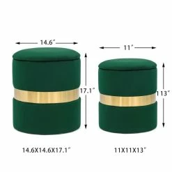 Coupon ✨ Adeco Set Of 2 Velvet Storage Ottoman Round Foot Stool Metal Band Yellow 🌟 -Adeco Shop Adeco Set of 2 Velvet Storage Ottoman Round Foot Stool Metal Band 11
