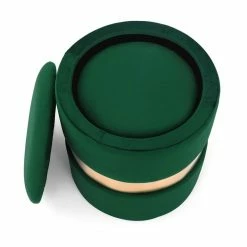 Coupon ✨ Adeco Set Of 2 Velvet Storage Ottoman Round Foot Stool Metal Band Yellow 🌟 -Adeco Shop Adeco Set of 2 Velvet Storage Ottoman Round Foot Stool Metal Band 12