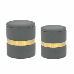 Coupon โ Adeco Set Of 2 Velvet Storage Round Ottoman Foot Stool Metal Band Grey ๐ 30 Coupon โ Adeco Set Of 2 Velvet Storage Round Ottoman Foot Stool Metal Band Grey ๐ -Adeco Shop Adeco Set of 2 Velvet Storage Round Ottoman Foot Stool Metal Band 13