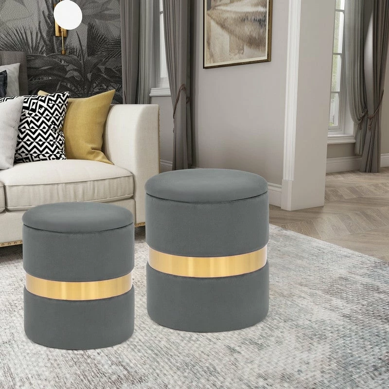 Coupon โ Adeco Set Of 2 Velvet Storage Round Ottoman Foot Stool Metal Band Grey ๐ 12 Coupon โ Adeco Set Of 2 Velvet Storage Round Ottoman Foot Stool Metal Band Grey ๐ - Image 10