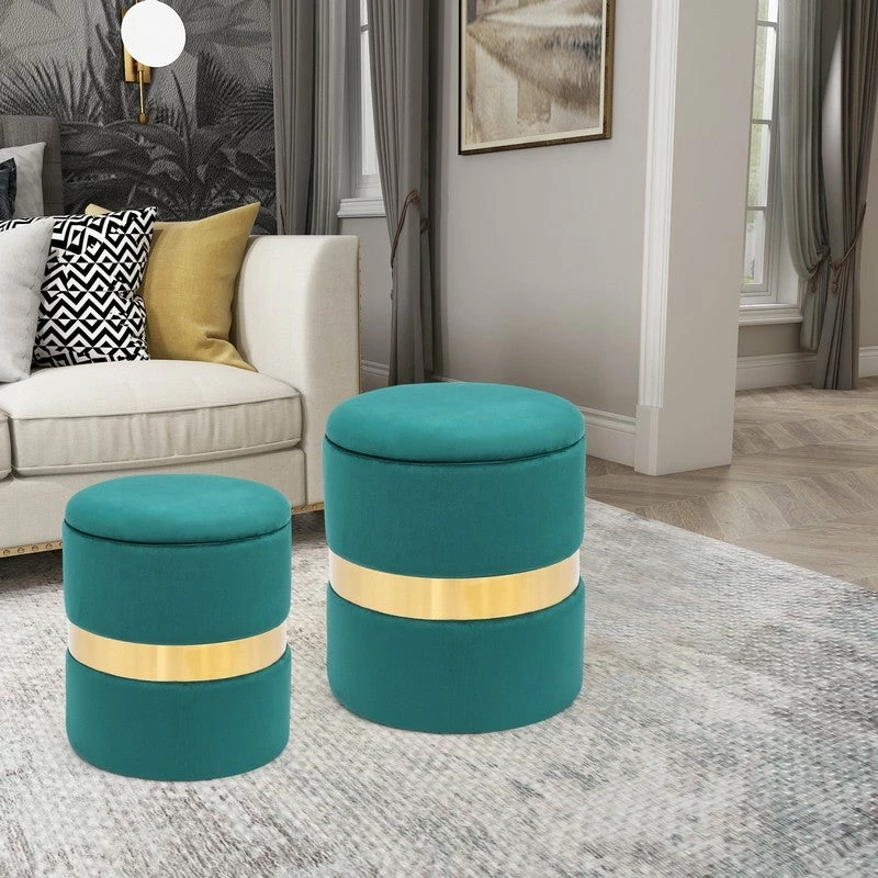 Coupon โ Adeco Set Of 2 Velvet Storage Round Ottoman Foot Stool Metal Band Grey ๐ 3 Coupon โ Adeco Set Of 2 Velvet Storage Round Ottoman Foot Stool Metal Band Grey ๐