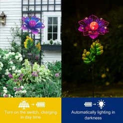 Buy 👏 Adeco Set Of 3 Solar LED Metal Flowers Garden Stakes ✨ -Adeco Shop Adeco Set of 3 Solar LED Metal Flowers Garden Stakes 2