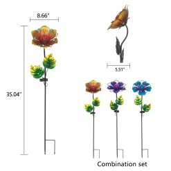 Buy 👏 Adeco Set Of 3 Solar LED Metal Flowers Garden Stakes ✨ -Adeco Shop Adeco Set of 3 Solar LED Metal Flowers Garden Stakes 3