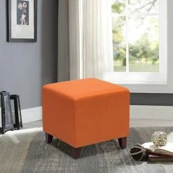Best Pirce 👏 Adeco Simple British Style Passionate Orange Cube Ottoman Footstool 🎁