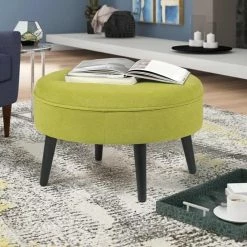 Coupon 👏 Adeco 23" Ottoman Fabric Round Foot Rest Stool 👏