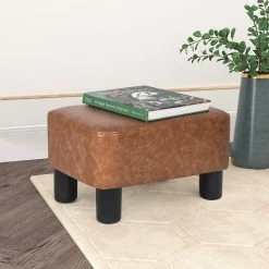 Cheap 🔔 Adeco Small Footstool PU Leather Ottoman Footrest Modern Rectangular Brown 😀 -Adeco Shop Adeco Small Footstool PU Leather Ottoman Footrest Modern Rectangular 8