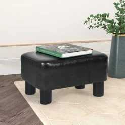 Flash Sale ๐ฅฐ Adeco Small Rectangle Footstool PU Leather Ottoman Footrest Modern Black ๐