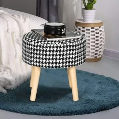 Best Pirce ✔️ Adeco Small Round Fabric Foot Stool Ottoman Soft Padded Seat Footrest Black/white ✔️ -Adeco Shop Adeco Small Round Fabric Foot Stool Ottoman Soft Padded Seat Footrest 2