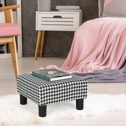 Deals ⭐ Adeco Small Square Footstool Ottoman Modern Fabric Footrest Stool Black/white 😉 -Adeco Shop Adeco Small Square Footstool Ottoman Modern Fabric Footrest Stool 11
