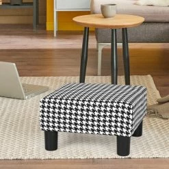 Deals ⭐ Adeco Small Square Footstool Ottoman Modern Fabric Footrest Stool Black/white 😉 -Adeco Shop Adeco Small Square Footstool Ottoman Modern Fabric Footrest Stool 12