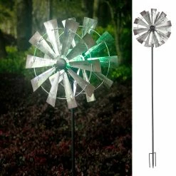 Coupon 👏 Adeco Solar Metal Wind Spinner Garden Stake With LED Lights ✨