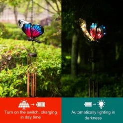 Outlet 👏 Adeco Solar Wind Chimes For Outside Metal Butterfly LED Hanging Solar Lights Blue 🧨 -Adeco Shop Adeco Solar Wind Chimes for Outside Metal Butterfly LED Hanging Solar Lights 3