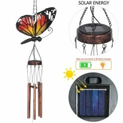 Outlet 👏 Adeco Solar Wind Chimes For Outside Metal Butterfly LED Hanging Solar Lights Blue 🧨 -Adeco Shop Adeco Solar Wind Chimes for Outside Metal Butterfly LED Hanging Solar Lights 4