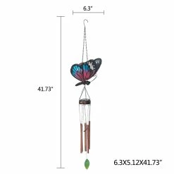 Outlet 👏 Adeco Solar Wind Chimes For Outside Metal Butterfly LED Hanging Solar Lights Blue 🧨 -Adeco Shop Adeco Solar Wind Chimes for Outside Metal Butterfly LED Hanging Solar Lights 5