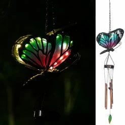 Outlet 👏 Adeco Solar Wind Chimes For Outside Metal Butterfly LED Hanging Solar Lights Blue 🧨 -Adeco Shop Adeco Solar Wind Chimes for Outside Metal Butterfly LED Hanging Solar Lights 6
