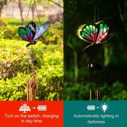 Outlet 👏 Adeco Solar Wind Chimes For Outside Metal Butterfly LED Hanging Solar Lights Blue 🧨 -Adeco Shop Adeco Solar Wind Chimes for Outside Metal Butterfly LED Hanging Solar Lights 8
