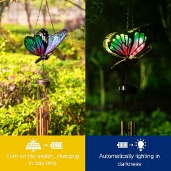 Outlet 👏 Adeco Solar Wind Chimes For Outside Metal Butterfly LED Hanging Solar Lights Blue 🧨 -Adeco Shop Adeco Solar Wind Chimes for Outside Metal Butterfly LED Hanging Solar Lights 9