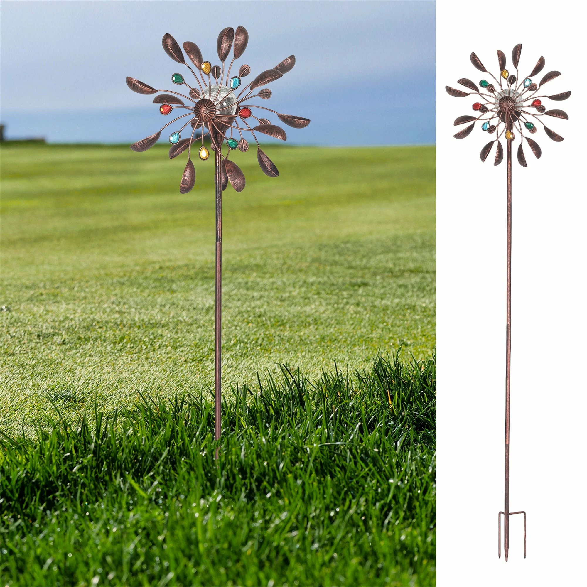 Coupon ⌛ Adeco Solar Wind Spinner 59 Inch Outdoor Metal Stake With LED Lights 🌟 3 Coupon ⌛ Adeco Solar Wind Spinner 59 Inch Outdoor Metal Stake With LED Lights 🌟