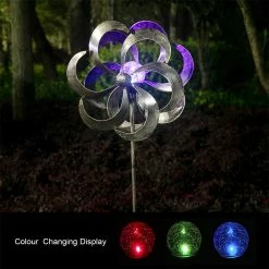 Best deal ⭐ Adeco Solar Wind Spinner Metal Stake With LED Lights 🥰 -Adeco Shop Adeco Solar Wind Spinner Metal Stake with LED Lights 2