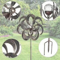 Best deal ⭐ Adeco Solar Wind Spinner Metal Stake With LED Lights 🥰 -Adeco Shop Adeco Solar Wind Spinner Metal Stake with LED Lights 3