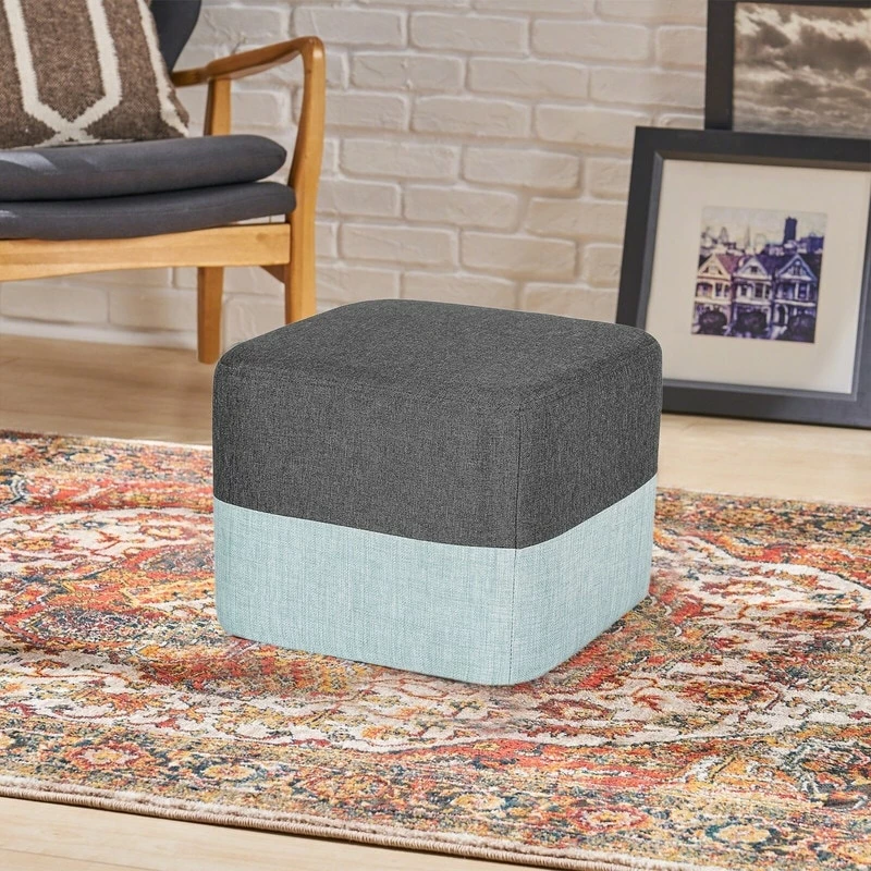 Buy π Adeco Square Fabric Ottoman Two-Color Stitching Footrest Stool Green/beige π 4 Buy π Adeco Square Fabric Ottoman Two-Color Stitching Footrest Stool Green/beige π - Image 2