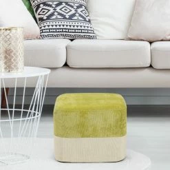 Buy π Adeco Square Fabric Ottoman Two-Color Stitching Footrest Stool Green/beige π 30 Buy π Adeco Square Fabric Ottoman Two-Color Stitching Footrest Stool Green/beige π -Adeco Shop Adeco Square Fabric Ottoman Two Color Stitching Footrest Stool 13